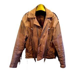 RARE 1990 UNIK Distressed Leather Fringe Motorcycle Jacket Men’s Size 46 1 Owner